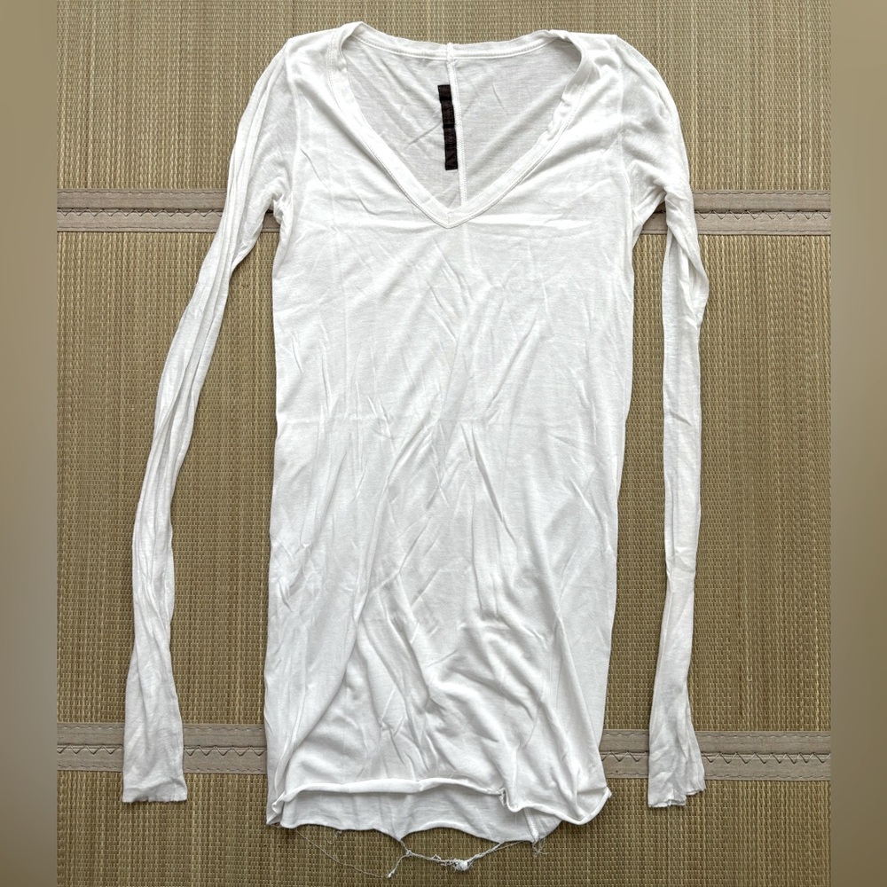 RICK OWENS LILIES WHITE LONG SLEEVE T SHIRT RAW HEM